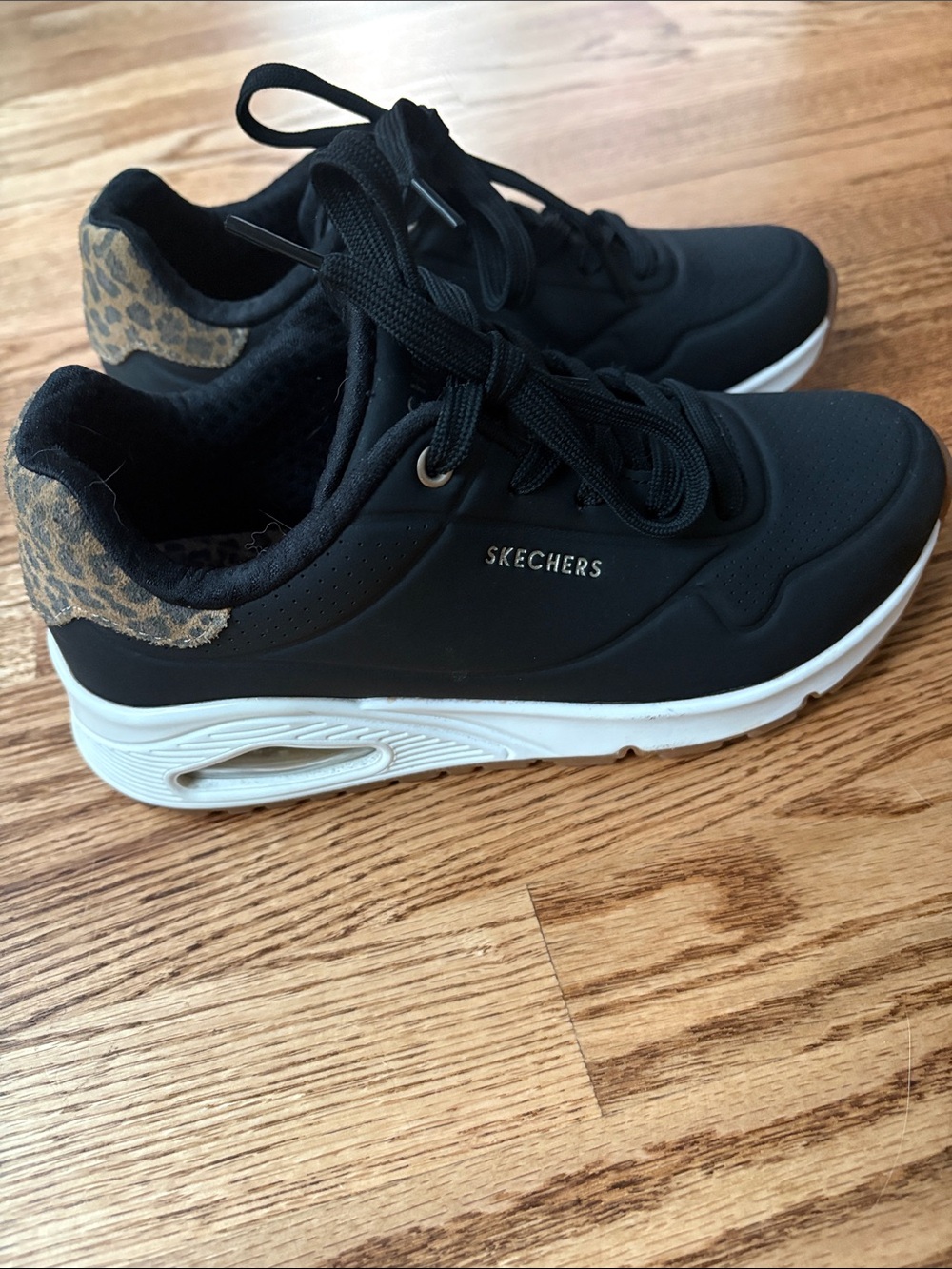 Skechers Black Sneakers with Leopard Accent